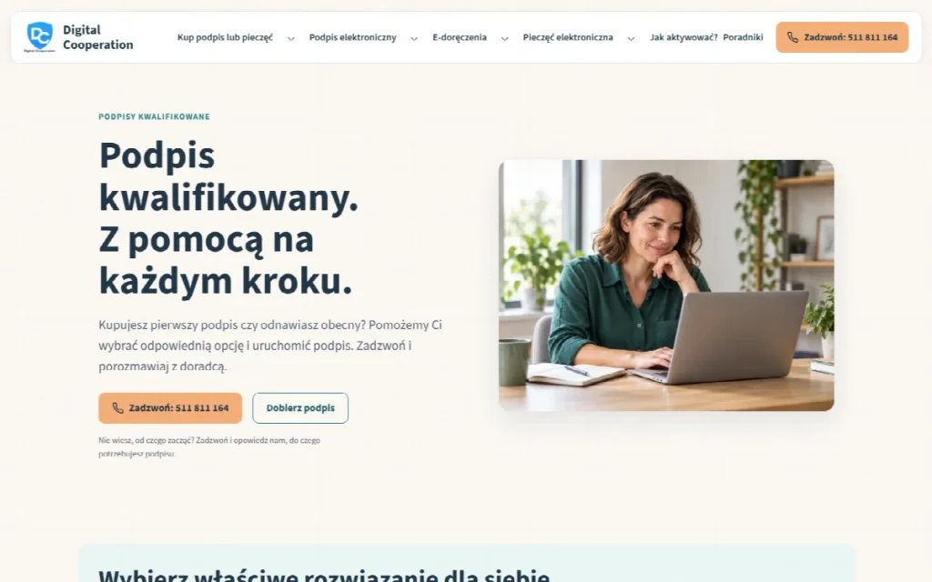 Zrzut strony głównej Podpis Kwalifikowany Online